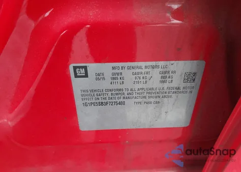 2015 Chevrolet Cruze 2Lt Auto z USA, uszkodzony, nr VIN 1G1PE5SB3F7275480